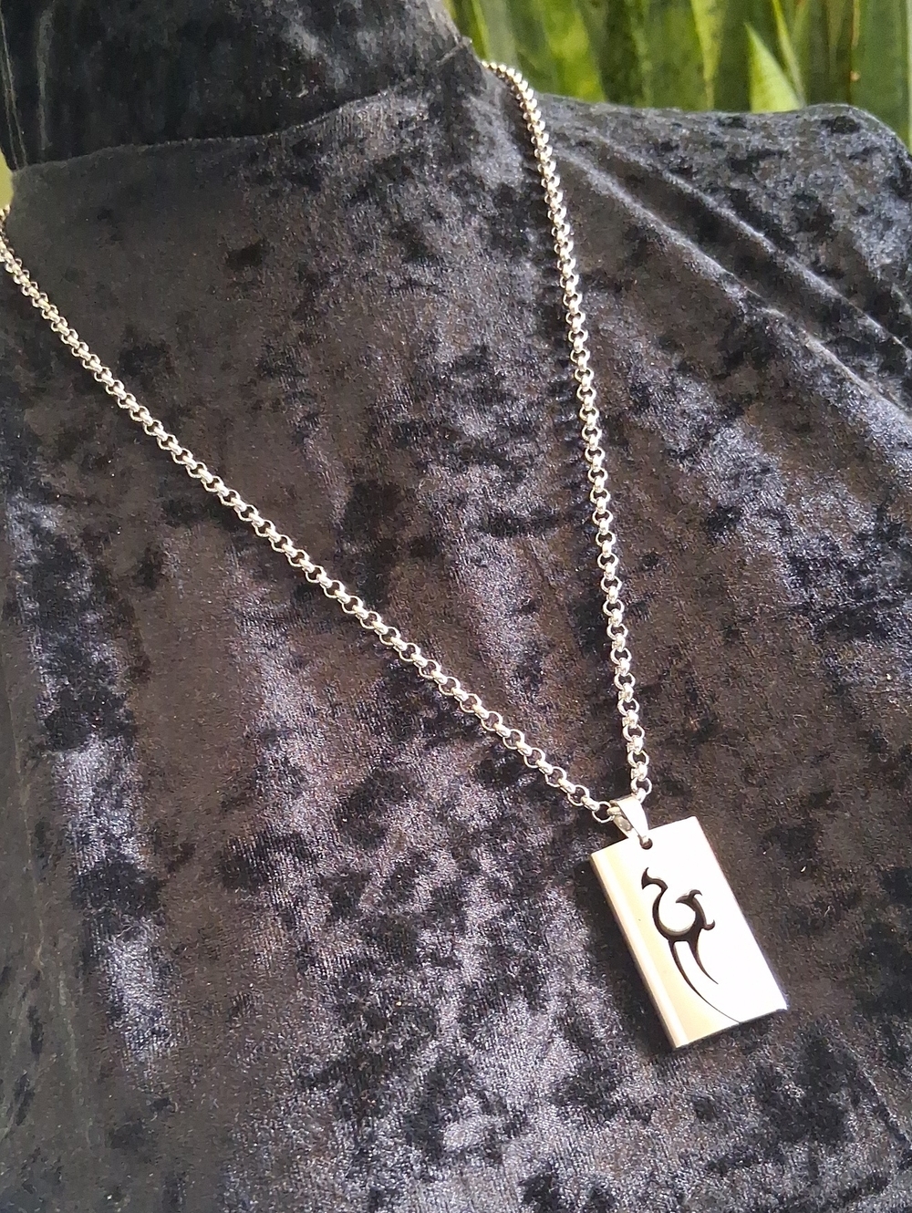 Stainless Steel Chain Necklace with Tribal Pendant.